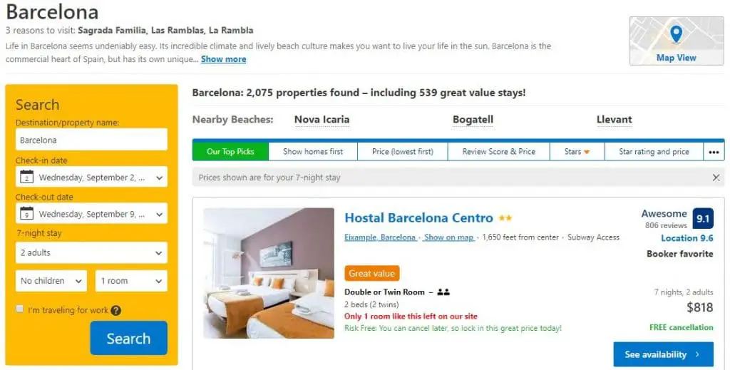 Booking.com travel deals for where to stay.