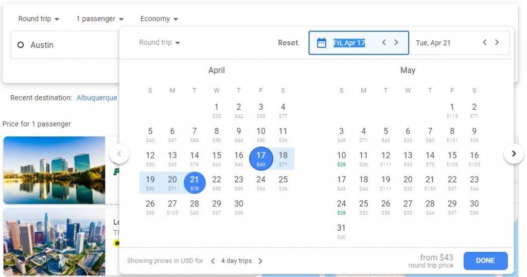 Google flights daily price comparison for vacation planning