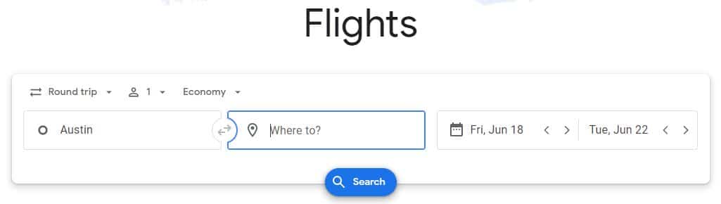 google flights search bar
