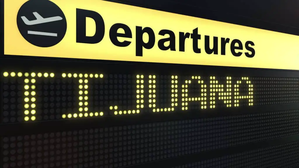departure sign for tijuana